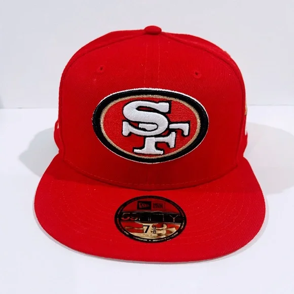 SF 49ERS RED Fitted Hat with Super Bowl Patches. Unisex. - Picture 2 of 6